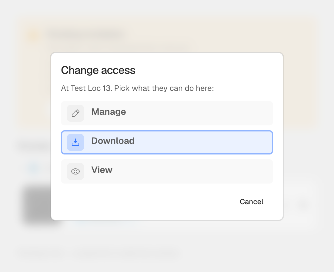 Pending invite change-access — bundle radios only