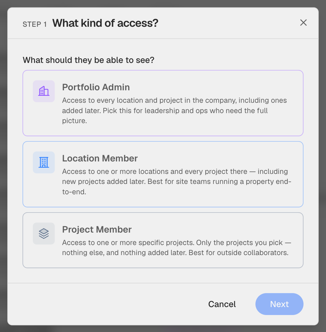 Pick the access type