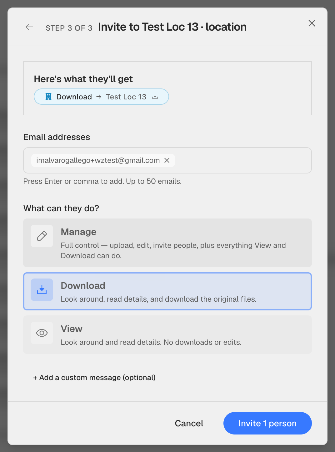 Add emails, pick the bundle, send